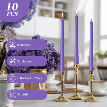 KONNI 0.87×10 Inch Ivory Taper Candles, Unscented and Smokeless Tall Candlesticks, 10 Pack Tapered Candles with Cotton Wicks, Long Burning, Ideal for Weddings, Dinner Parties, and Home Décor