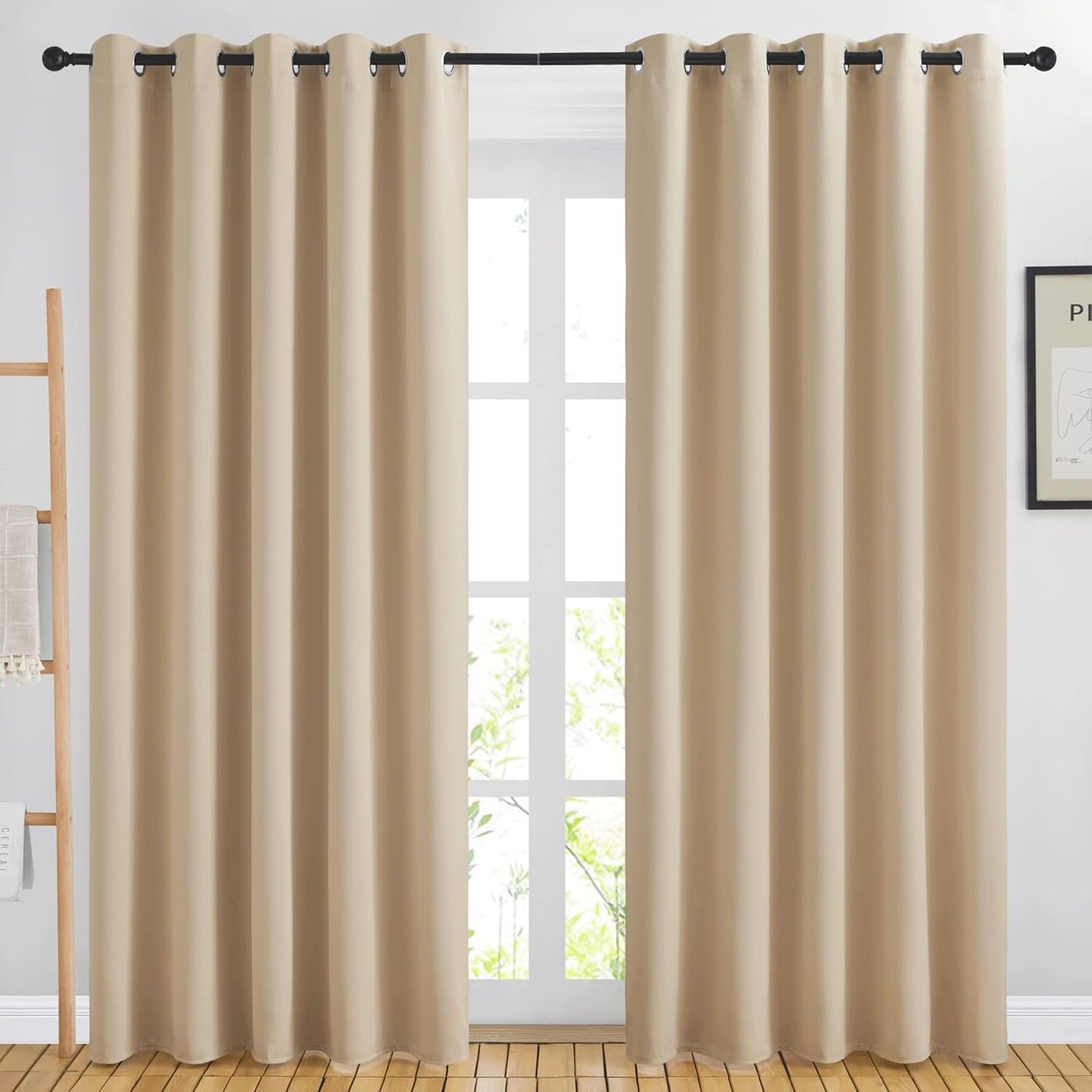NICETOWN Halloween Pitch Black Solid Thermal Insulated Grommet Blackout Curtains/Drapes for Bedroom Window (2 Panels, 42 inches Wide by 63 inches Long, Black) - Colors D