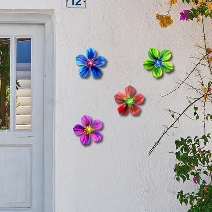 Giyyomtr Metal Flowers Wall Decor - 4pcs 6.2'' Metal Wall Art Hanging Decorations for Outdoor Fence Garden Yard Patio Exterior Wall Decor