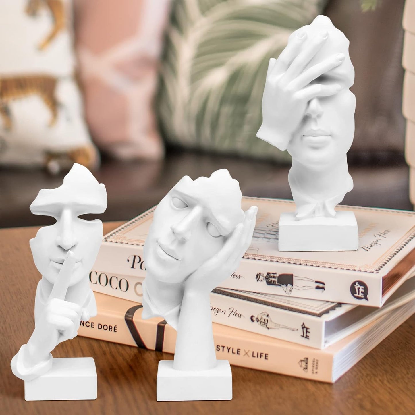 3 Pcs Thinker Statue,Modern Home Resin Sculptures,Collectible Figurines for Home Office Bookshelf Desktop Decor(Black)