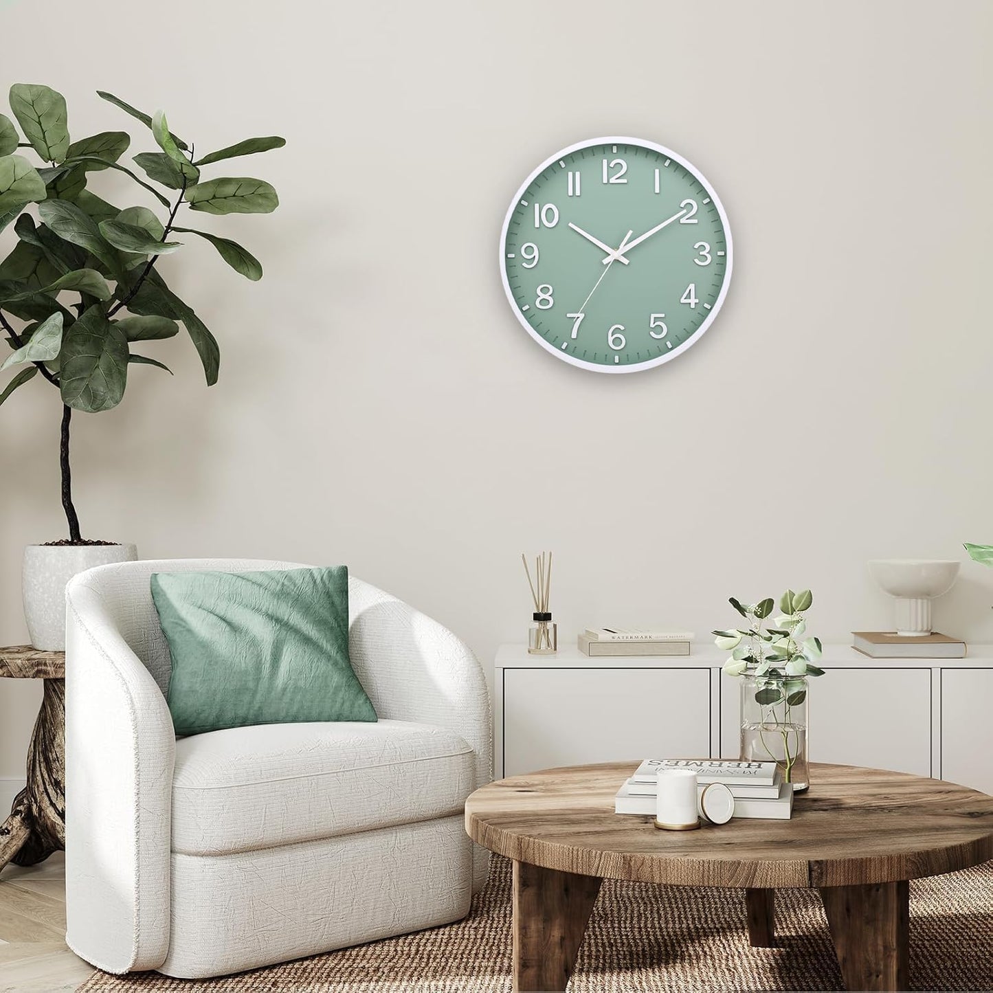 Wall Clocks Battery Operated 8 inch Modern Wall Clock,Silent Non Ticking Wall Clock for Living Room Bedroom Kitchen Office Classroom Decor (Green White)