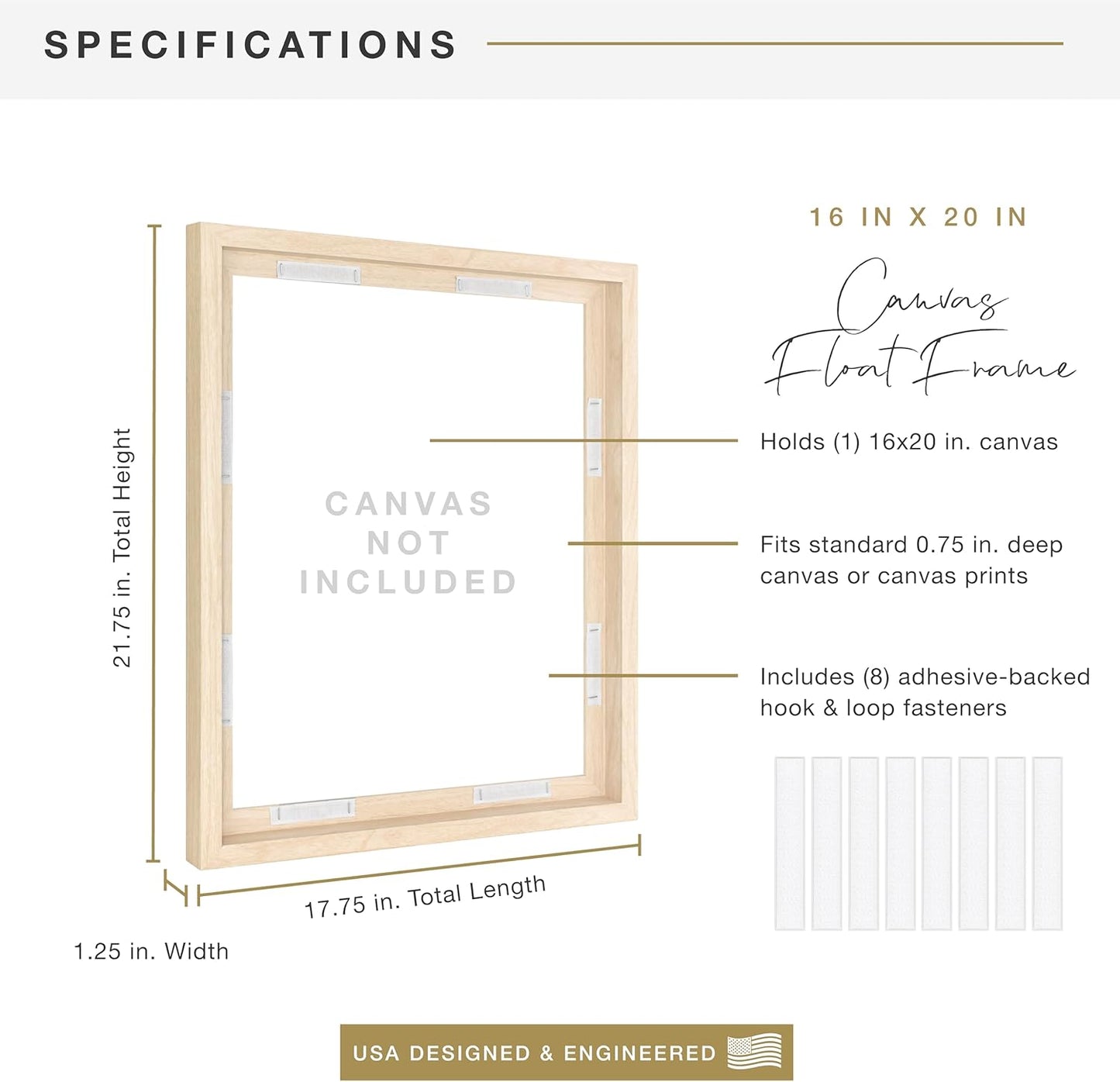 MCS Canvas Float Frames 8x10 Frame, Black Frame for Finished Canvases, Vertical & Horizontal Wall Hanging Frame with Adhesive for Canvas Paintings (1-Pack)