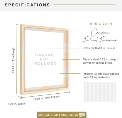 MCS Canvas Float Frames 8x10 Frame, Black Frame for Finished Canvases, Vertical & Horizontal Wall Hanging Frame with Adhesive for Canvas Paintings (1-Pack)