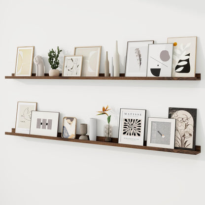 RICHFOCUS Picture Ledge Shelf, 24 inch Floating Shelves Set of 2, Wood Wall Shelves with Lip, Wall Decor Storage for Bedroom Living Room Bathroom Kitchen Nursery Photo Picture, Walnut