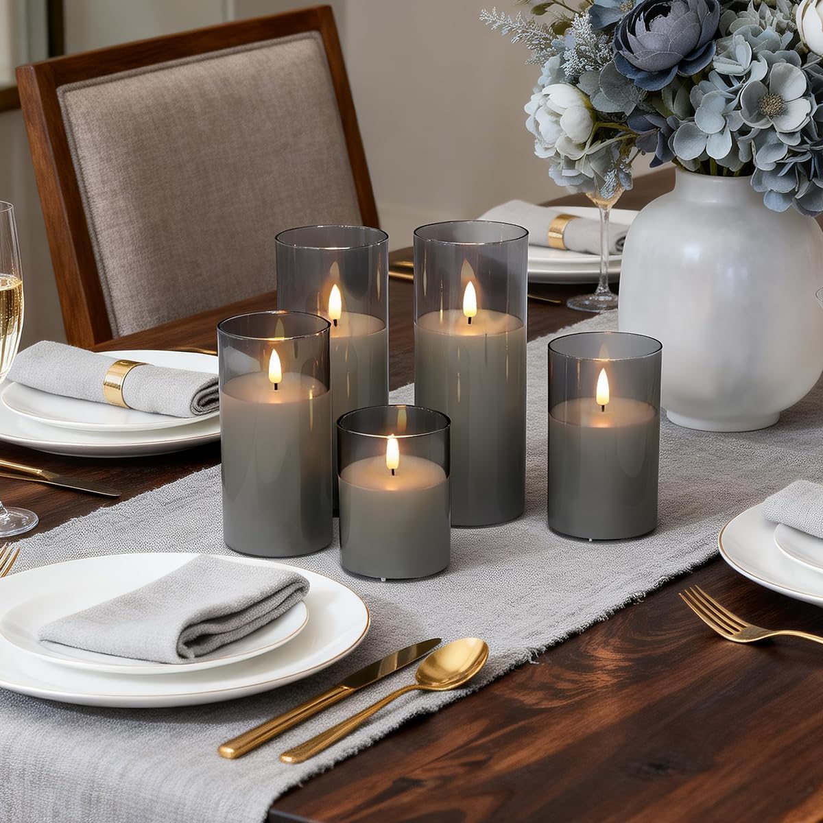 Rechargeable Flameless Glass Pillar Candles–Gifts for Women,–Set of 3, Realistic Flickering LED Light,Remote & Timer, Ideal for Living Room, Bedroom & Festival Wedding Home Party Decor