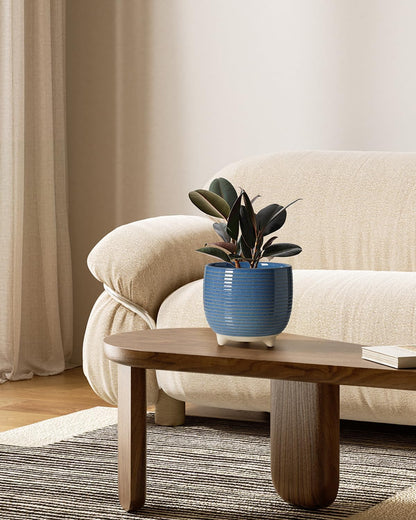 LE TAUCI Ceramic Plant Pots, 5.1 + 6.4 Inch Footed Pots for Plants, Modern Flower Pots for Home and Office, Indoor Planters with Drainage, Reactive Glaze White