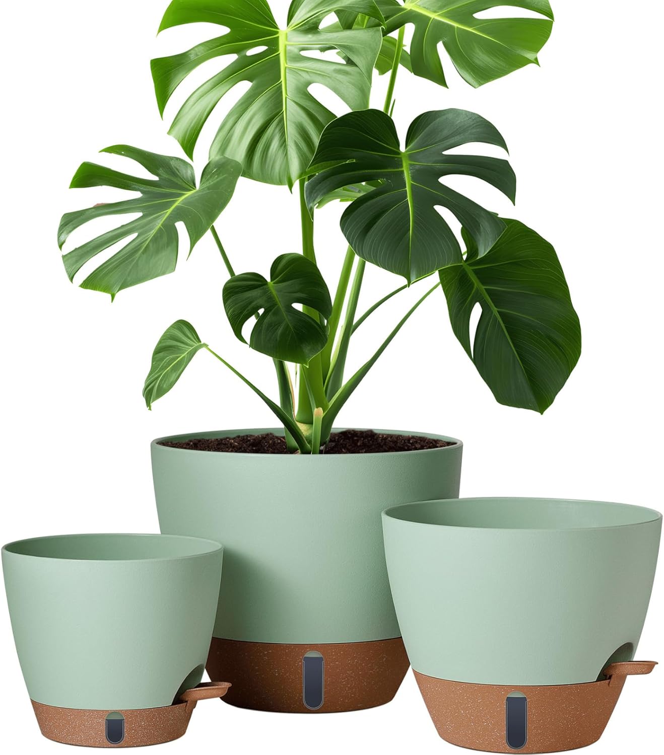 montresor 12/10/8 Inch Self Watering Pots for Indoor Plants Plastic Large Plant Pots for Outdoor Plants, Water Level Window & Spacious Reservoir Flower Pots Decorative Planter with Drainage and Tray
