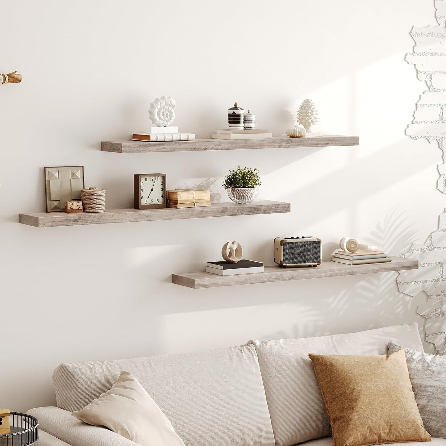 RALGEND Floating Shelves for Wall, 1.5" Thick Wall Shelf Set of 3 with Invisible Brackets, L31.5 x W7.9 Hanging Shelves Farmhouse Home Decor for Bathroom, Living Room, Bedroom, Rustic Brown 8301BJP3BF