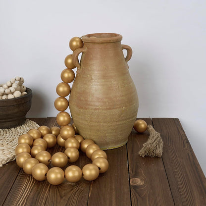 OMISHE Extra Large Wood Bead Garland with 1.6" Diameter Wooden Beads and Tassels, 41" Long Rustic Farmhouse Country Decorative Beads for Home Tiered Tray Decor, Natural Beige
