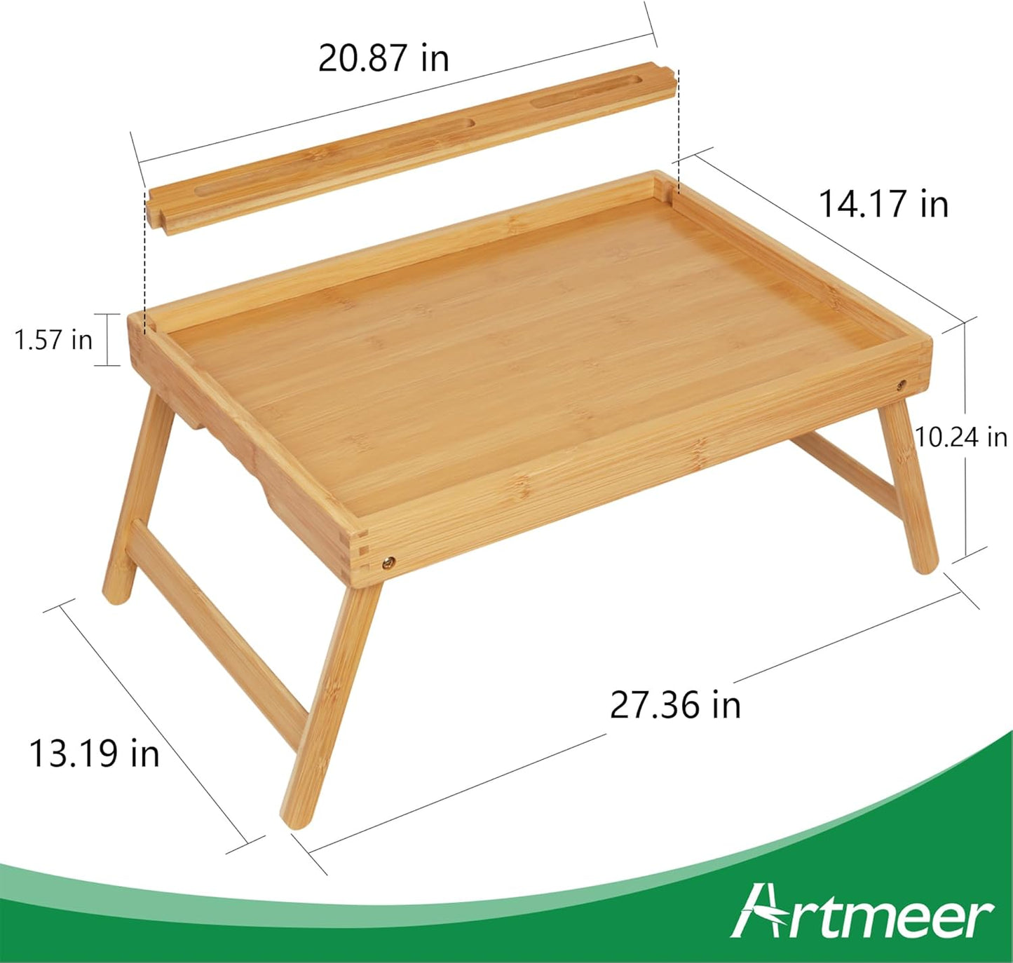Bed Tray Table with Handles Folding Legs,Bamboo Breakfast Food Tray with Media Slot,Use As Platter,Laptop Desk,Snack,TV Tray Kitchen Serving Tray Black Large