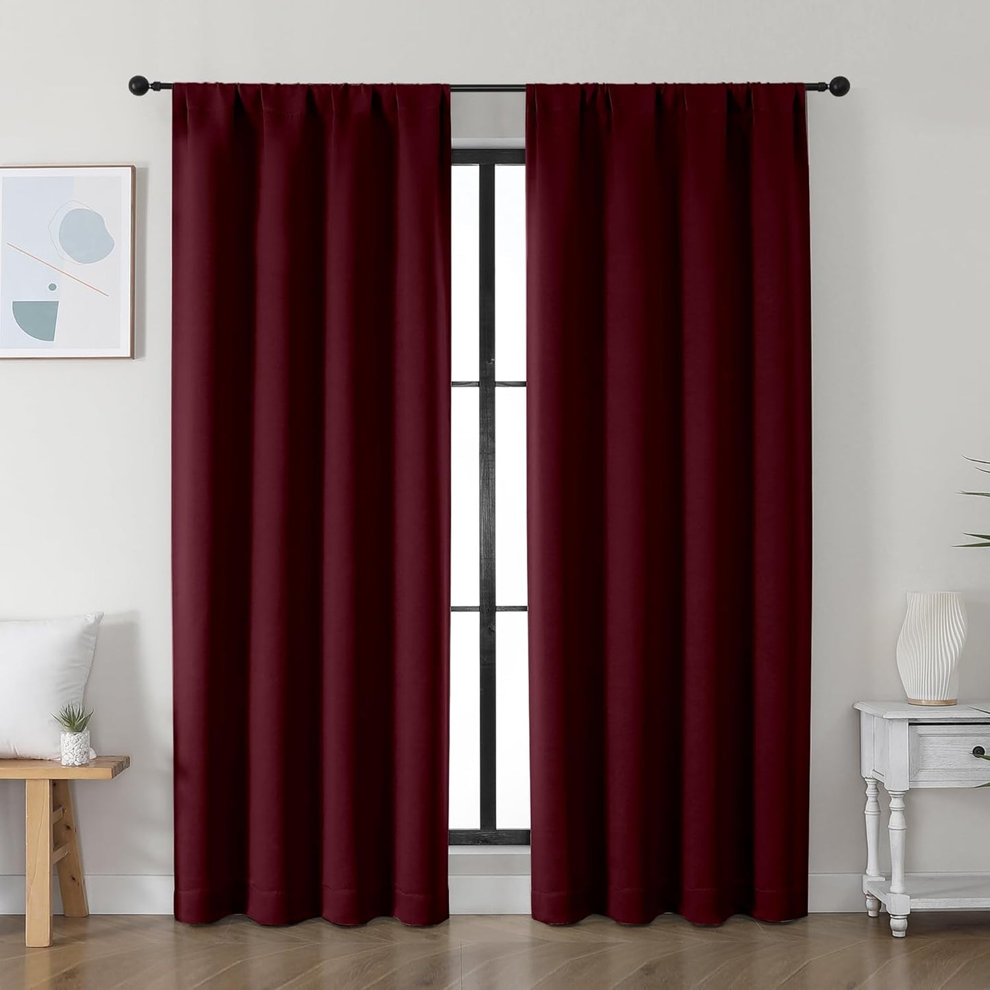 Simplebrand Ava Sage Green Blackout Curtains for Bedroom 63 Inch Length 2 Panels Set, Solid Thermal Insulated Energy Saving Rod Pocket Window Treatment Curtains Blackout Drapes, W40 x L63 Inch, Sage - Colors A