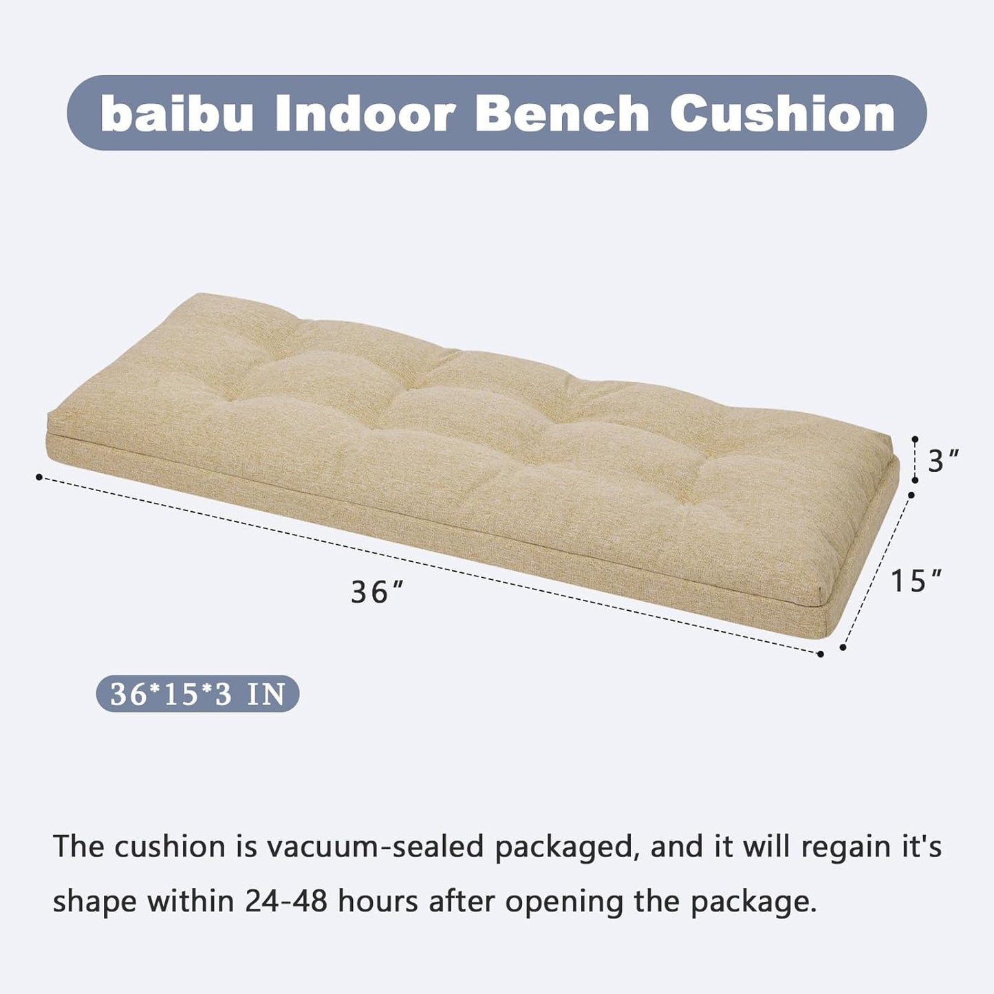 baibu 40 Inch Dual-Layer Patent Design Memory Foam Bench Cushion, Non-Slip Indoor Bench Cushion Standard Size Foam Pad with Machine Washable Cover (Dark Grey, 40x16x3in)