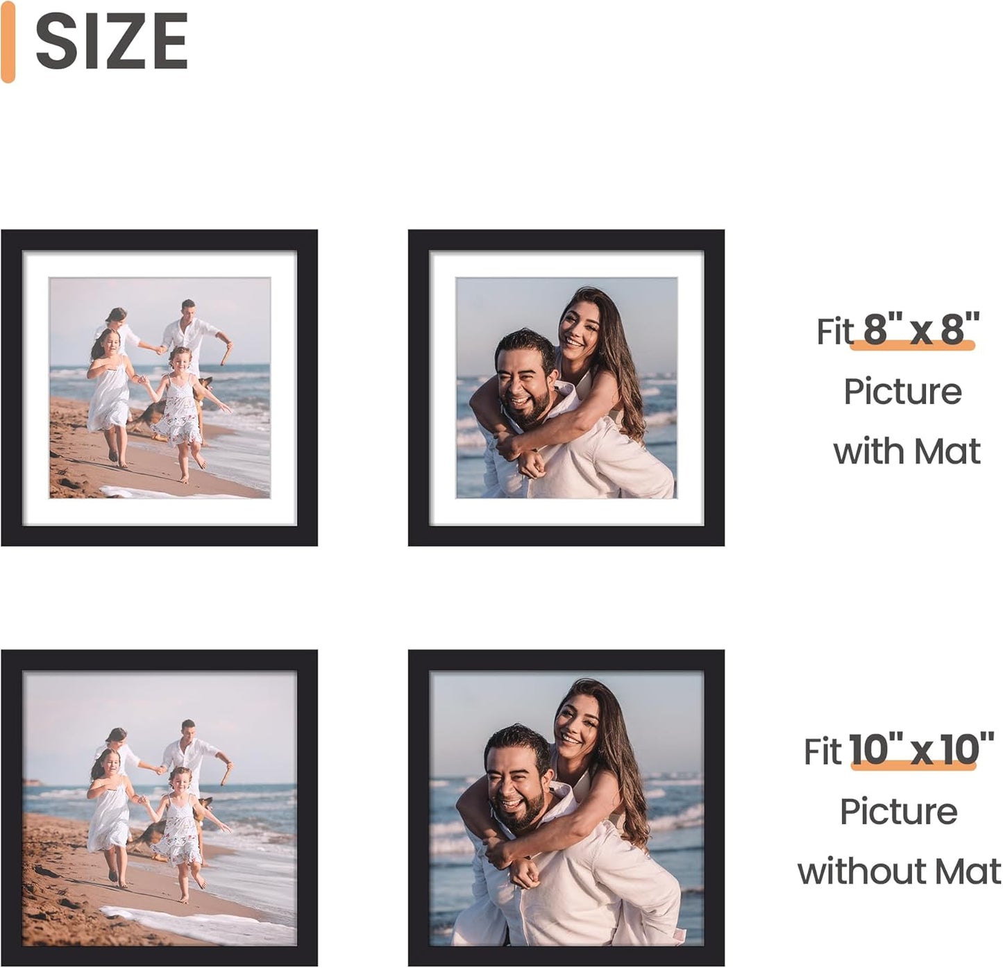 upsimples 8x10 Picture Frame, Display Pictures 5x7 with Mat or 8x10 Without Mat, Wall Hanging Photo Frame, Black, 1 Pack - Colors A
