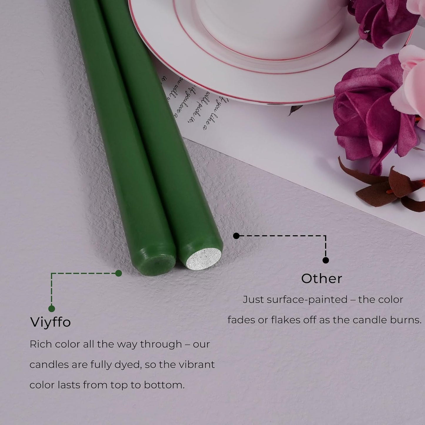 Viyffo Taper Candles, 10 Inch, 4 Pack, Olive Glow – Unscented, Dripless & Smokeless Design, Up to 8 Hour Burn – Long Tall Taper Candlesticks for Wedding, Dinner & Home Decor