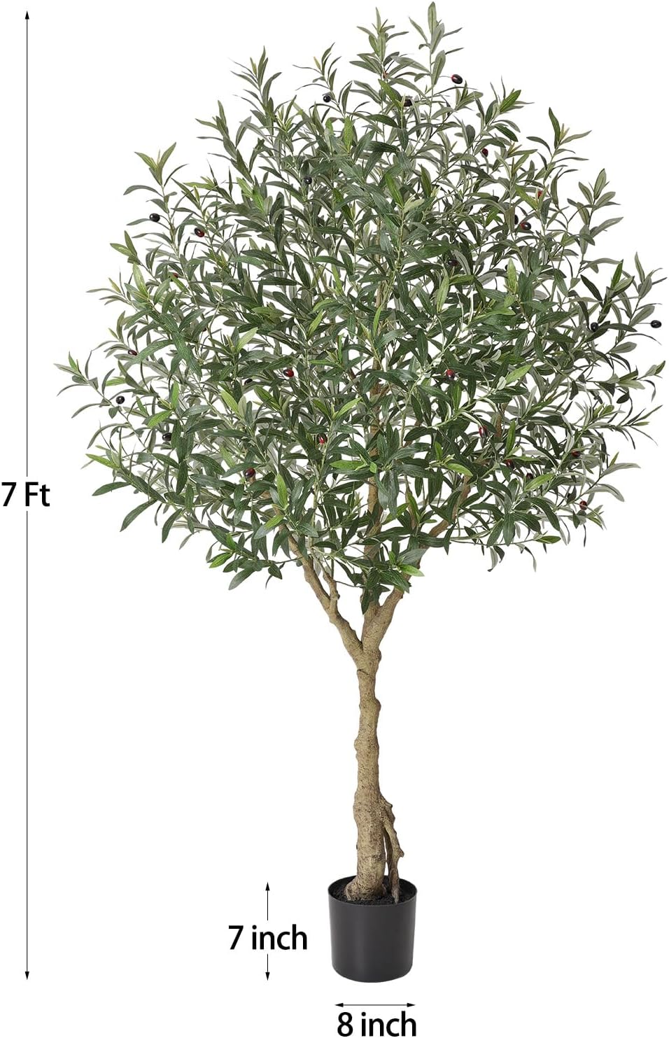 Verinatural Olive Tree Artificial Indoor, 8FT Tall Faux Olive Tree with 18in White Planter, Artificial Plants with Natural Wood Trunk and Lifelike Fruits for Home Office Decor,VN205