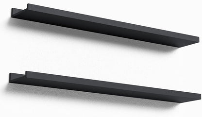 Boswillon Floating Shelves Wall Mounted Set of 2, Modern Black Wall Shelves for Storage with Lip, Display Picture Ledge Shelf for Wall Decor Bedroom Living Room Bathroom Kitchen