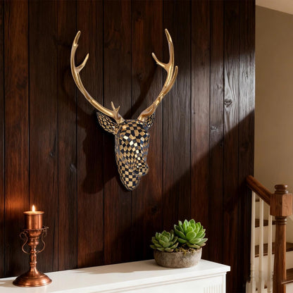 GIGICICI Mosaic Deer Head Wall Decor 15.7x8.7 Inch, Artistic Faux Resin Animal Head Wall Sculpture Hanging for Living Room Bedroom Kitchen Office, Black-White Gift