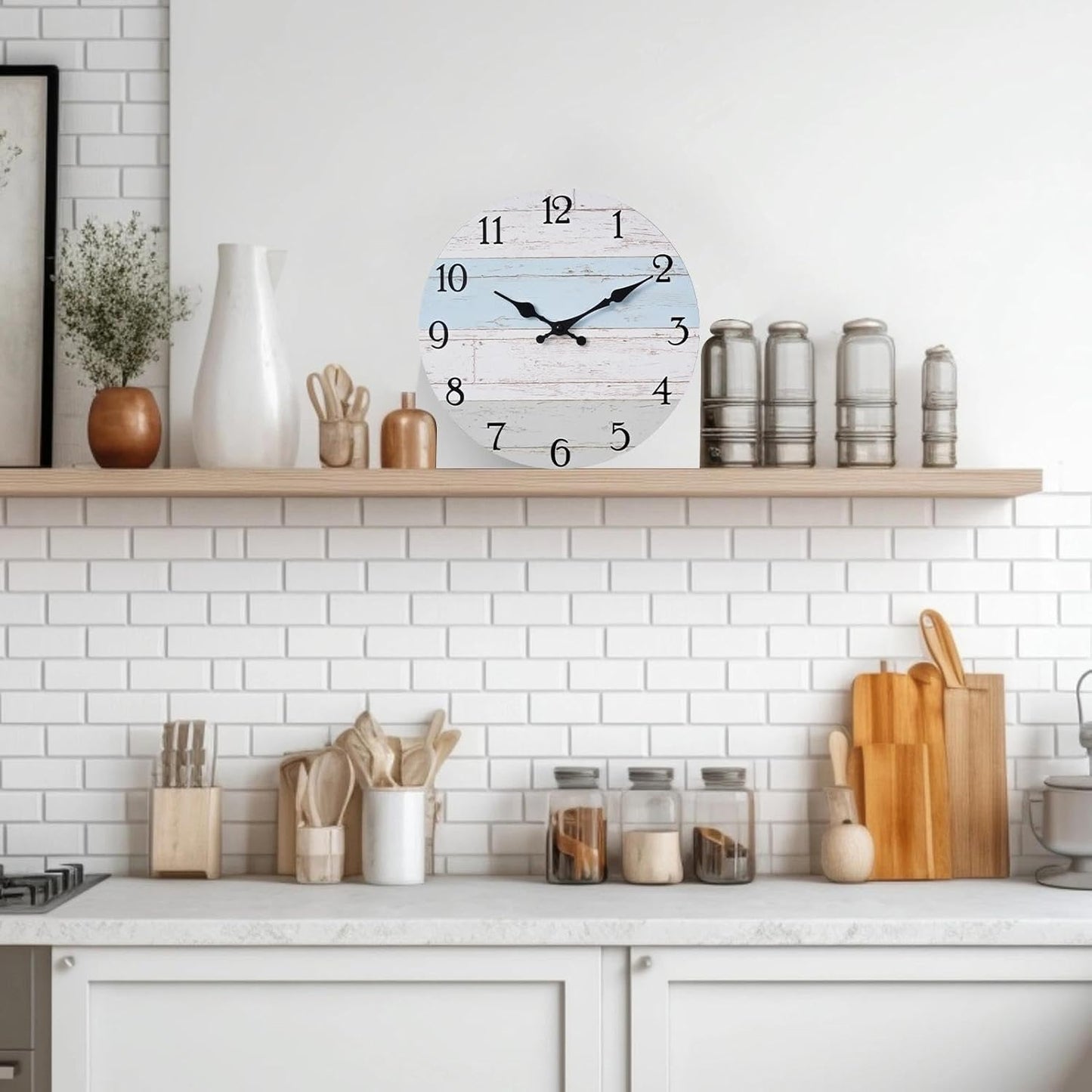 KECYET Wall Clock Battery Operated 8 Inch Silent Non Ticking Coastal Design Country Rustic Retro Decorative for Bathroom Kitchen Living Room Bedroom