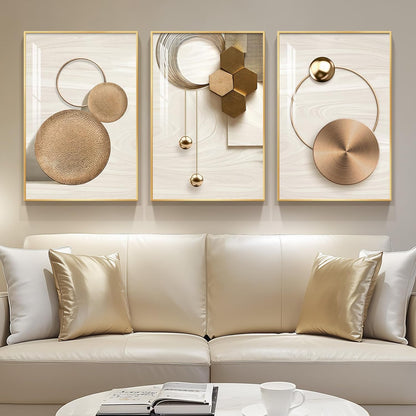 Framed Modern Luxury Gold Wall Art, Set of 3 Piece Contemporary Paintings Artwork for Walls, Golden Prints Pictures with Gold Frame, Wall Decor for Living Room, Hallway, Bedroom, Office 16x24 Inch