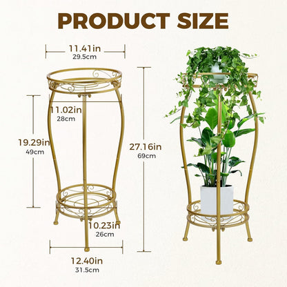 Kavlium Plant Stand Indoor Outdoor，Tall Black Metal Rustproof Stable Plant Stands，2 Tier 27.1 inch Multiple Plant Rack Holder Rack Flower Pot Stand Heavy Duty Plant Shelf