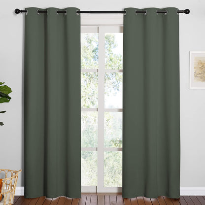 NICETOWN Halloween Pitch Black Solid Thermal Insulated Grommet Blackout Curtains/Drapes for Bedroom Window (2 Panels, 42 inches Wide by 63 inches Long, Black) - Colors C