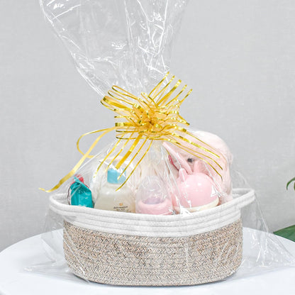 ABenkle Small Basket with Handles, Boho Decorative Rope Woven Dog Cat Toy Storage Bin Shelf Storage Organizer, Easter Christmas Gift Basket, 12"x8"x5", White