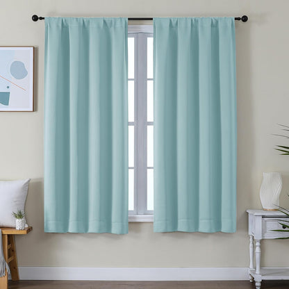 Simplebrand Ava Sage Green Blackout Curtains for Bedroom 63 Inch Length 2 Panels Set, Solid Thermal Insulated Energy Saving Rod Pocket Window Treatment Curtains Blackout Drapes, W40 x L63 Inch, Sage - Colors A