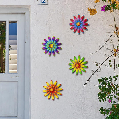 Giyyomtr Metal Flowers Wall Decor - 4pcs 6.2'' Metal Wall Art Hanging Decorations for Outdoor Fence Garden Yard Patio Exterior Wall Decor