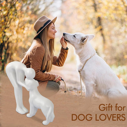 Abstract Resin Hand-Painted Sculpture of Person and Dog Bonding – Head-to-Head Intimate Figurine Decoration for Office、Living Room、Bedroom、Home， Memory Gifts for Pet Lovers (Sandstone)