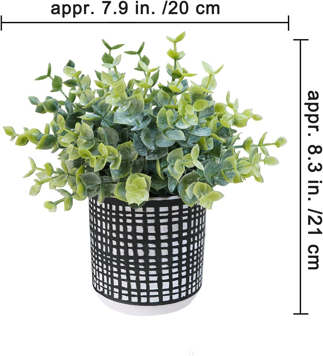 Winlyn Set of 2 Small Artificial Potted Plants Faux Eucalyptus Plant in White Geometric Ceramic Pots Small Desk Potted Plants 7.1" Tall for Home Office Room Decorations Wedding Greenery Centerpiece