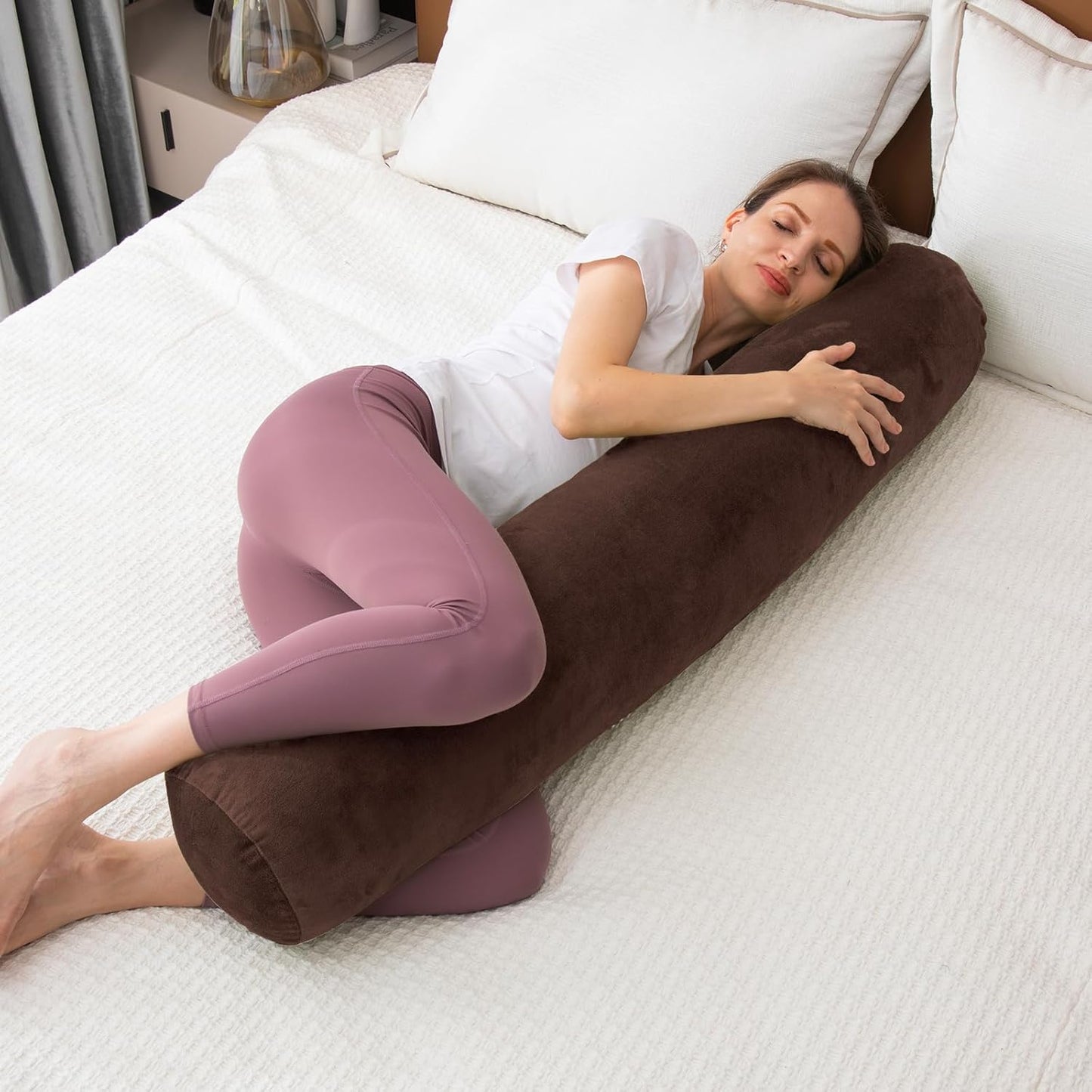 1 MIDDLE ONE Body Pillow for Adults, Bolster Pillow with Removable Velvet Cover, Long Round Cervical Roll Pillow, 47 x 7.87 Inches, Grey