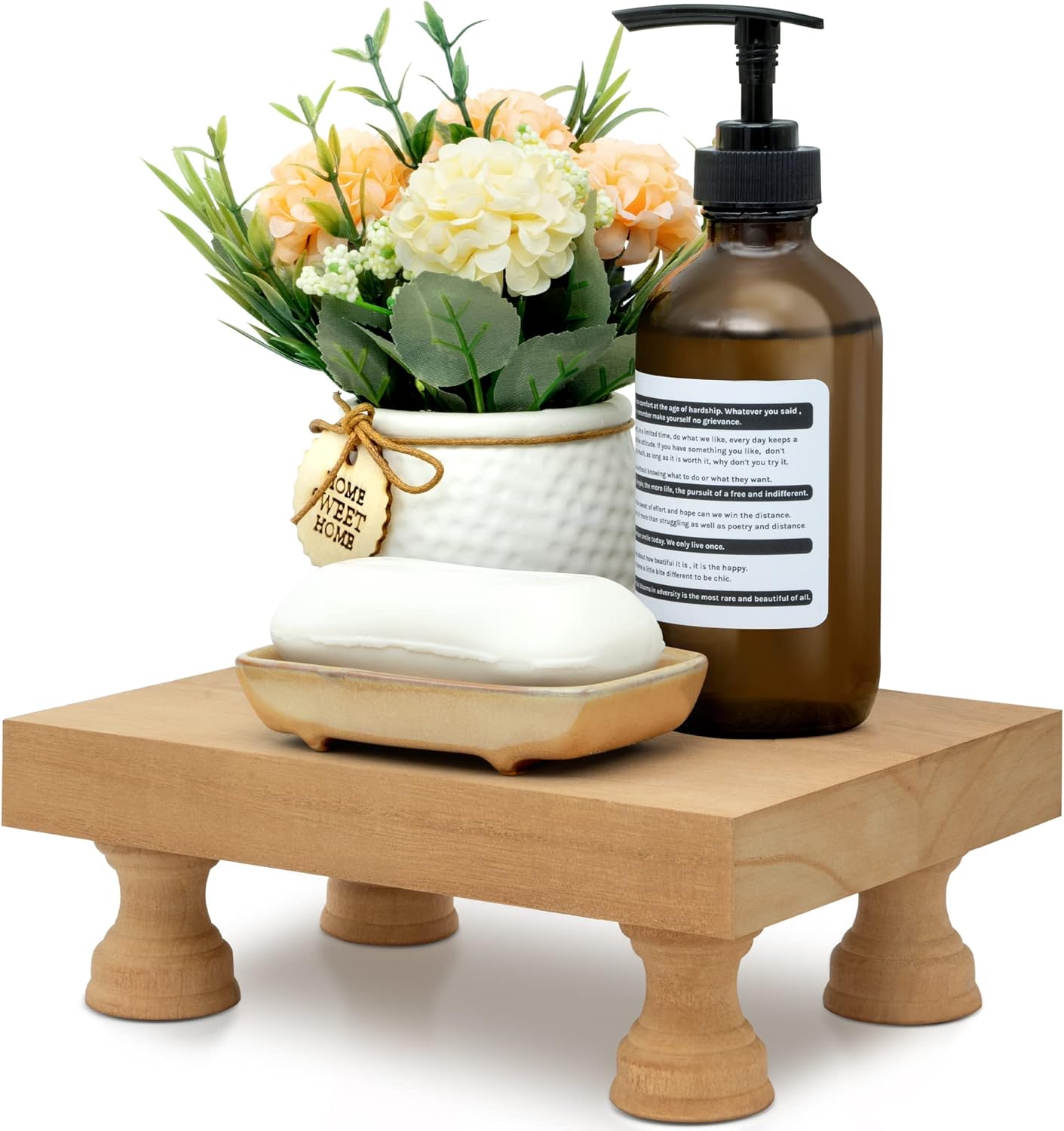 EOSAHR Farmhouse Riser for Room Decor : Decorative Pedestal Stand For Display Your Home Decorations and Uniquely Soap Stand - Rustic Bathroom Counter Tray and Kitchen Decor (Natural Wood)