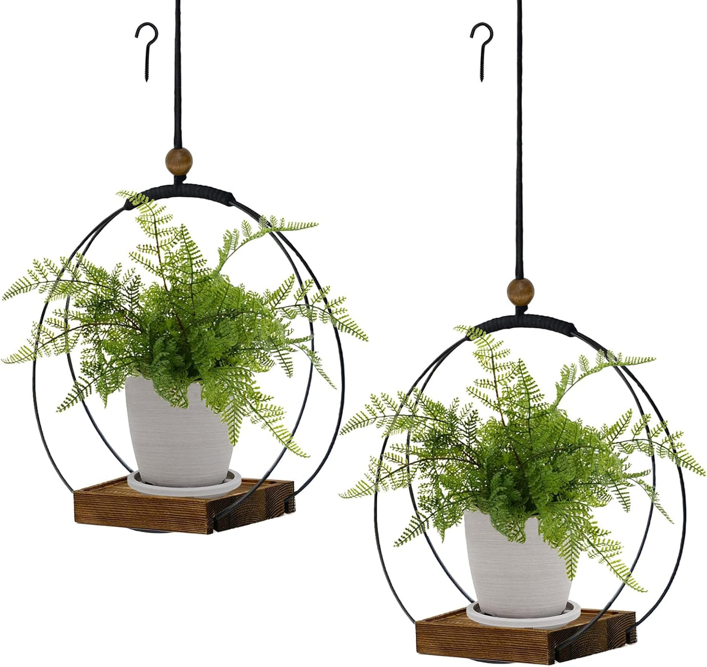 Hanging Planter for Indoor Plants, Black Plant Hanger Indoor with Sturdy Wood Base, Modern Boho Macrame Plant Hanger for 3-5.5 Inch Pot, Hanging Wall Ceiling Window Home Decor (Pots Not Included)