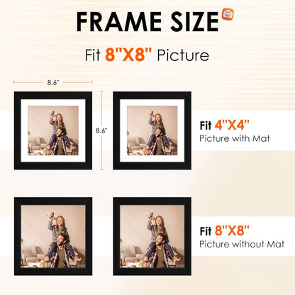 FIXSMITH 8x10 Picture Frame Set of 2, Photo Frame with HD Plexiglass, Display Pictures 5x7 with Mat or 8x10 Without Mat Multi Picture Frames Collage for Tabletop or Wall Display, Black