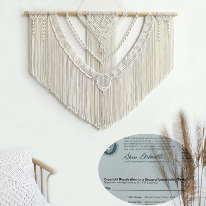 Achart Macrame Wall Hanging Large- Boho Wall Decor- large wall art- Wall Decor Living Room- Macrame Tapestry Boho Decor for Bedroom (Wooden Bead)
