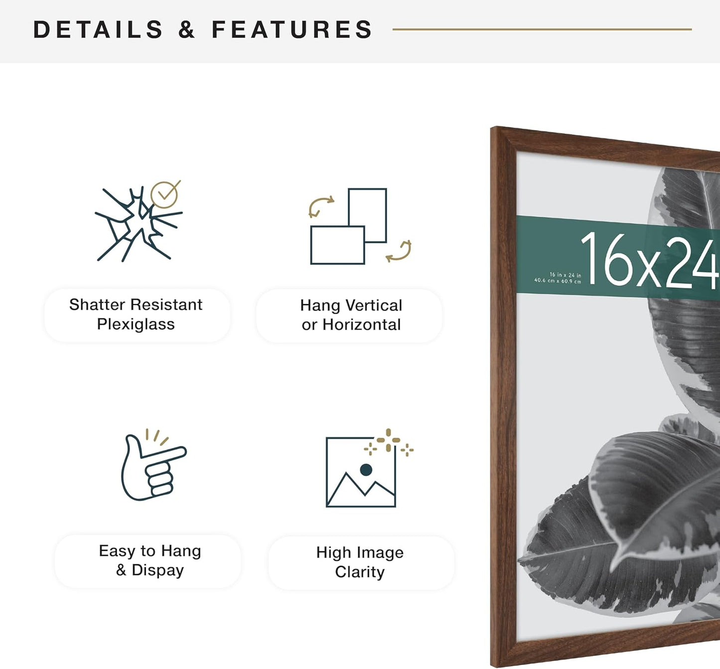 MCS Studio Gallery 16x24 Poster Frame Black Woodgrain Engineered Wood, Vertical & Horizontal Wall Hanging Large Picture Frame for Photos, Posters & Art Prints (1-Pack)