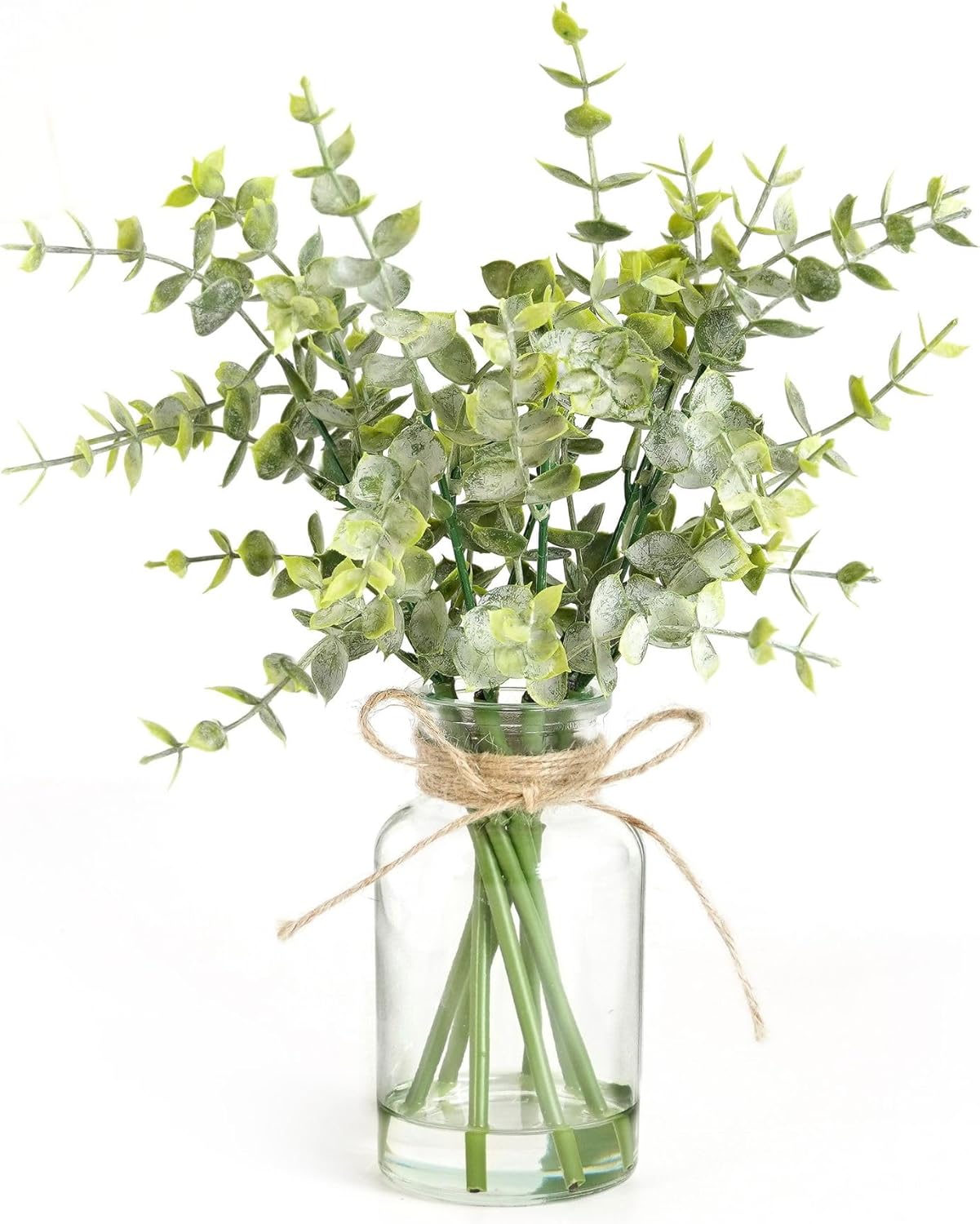 Muhanjia Artificial Eucalyptus Stems in Glass Vase with Faux Water,3Pcs Fake Plant with Double-Sided Green Leaves for Centerpiece(Double-Sided Green Eucalyptus)