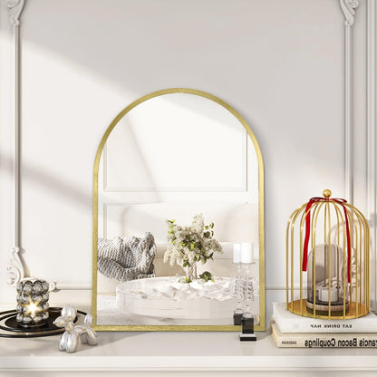 Black Arched Mirror, Modern Bathroom Wall Mirror Aluminum Alloy Framed Mirror Brushed Metal Vanity Wall Mounted Mirror for Livingroom Bedroom Entryway Room 16"x12"