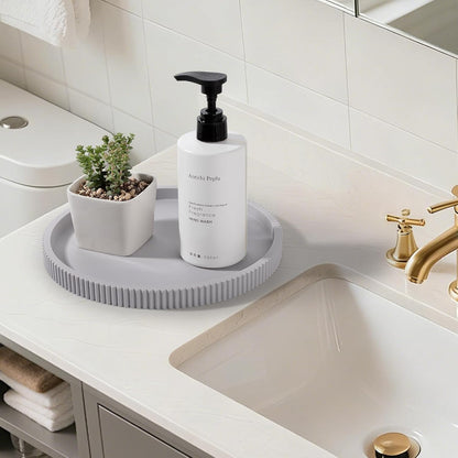 Silicone Bathroom Tray Round Kitchen Counter Organizer Decorative Vanity Accessories Coffee Table Decor for Perfume, Candle, Soap Dish, 9 Inch, Black