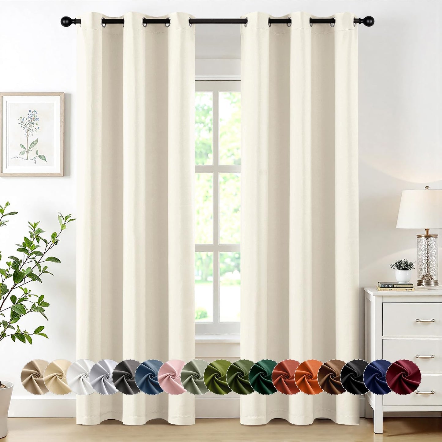 MIULEE Blackout Curtains for Bedroom Living Room 2 Panels, Thermal Insulated Room Darkening Drapes Grommet Noise Reducing Light Blocking Window Treatments 63 Inches Long 40x63 Inch Black - Colors A