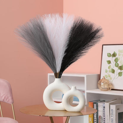 UREYMX Faux Pampas Grass Decor 17.7 Inch 6pcs, Artificial Pampas Grass Fluffy Home Decor, Short Vase Room Decor pompous Grass Flower Arrangement for Boho Home Wedding Decoration (Black)