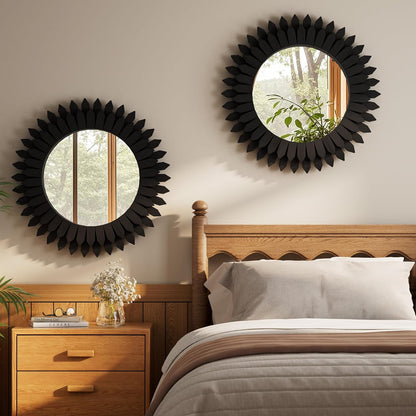 20 Inch Brown Boho Wall Decor Sunburst Mirror - Round Wooden Wall Decor, Handmade Rustic Circular Mirror for Living Room, Bedroom, Entryway, Office