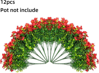 HyeFlora Artificial Flowers for Outdoor Indoor Garden Home Decoration, Faux Flower Daisy with Eucalyptus Leaves Fake Plants Greenery Boxwood Porch Patio, 12 Bundles (Mix Pink Red Purple Yellow)