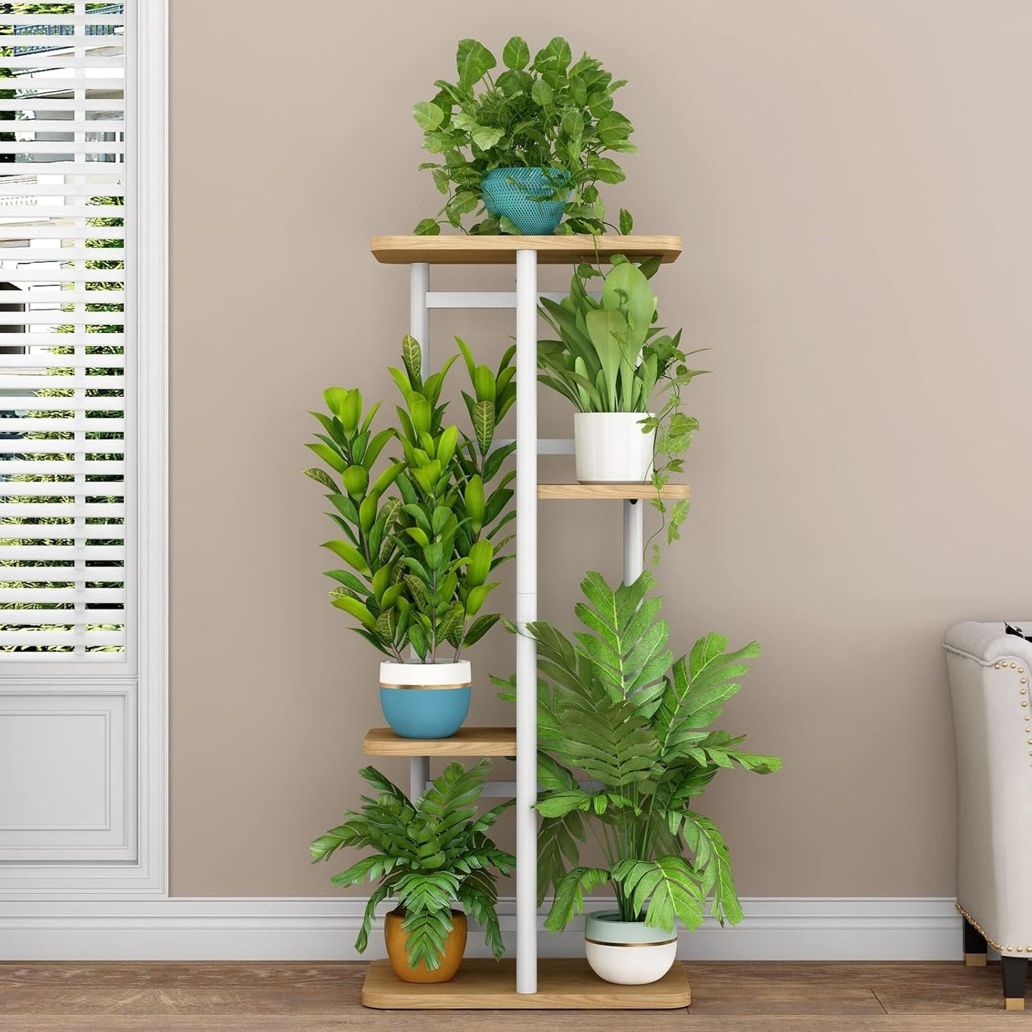 LINZINAR Plant Stand Indoor 4 Tier 5 Potted Multiple Plant Shelf Stands for Garden Corner Balcony Living Room Black