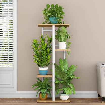LINZINAR Plant Stand Indoor 4 Tier 5 Potted Multiple Plant Shelf Stands for Garden Corner Balcony Living Room Black