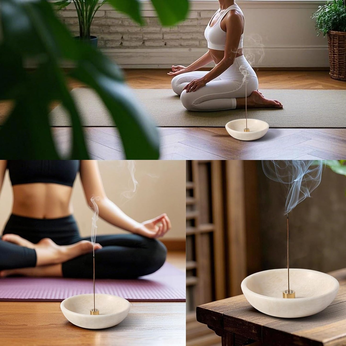 Koville Natural Marble Incense Holder, Incense Holder for Sticks with 9 Holes, Handmade Incense Burner Ash Catcher for Meditation Yoga SPA, Balsam Fir/Palo Santo/Sage/Cone (Green)