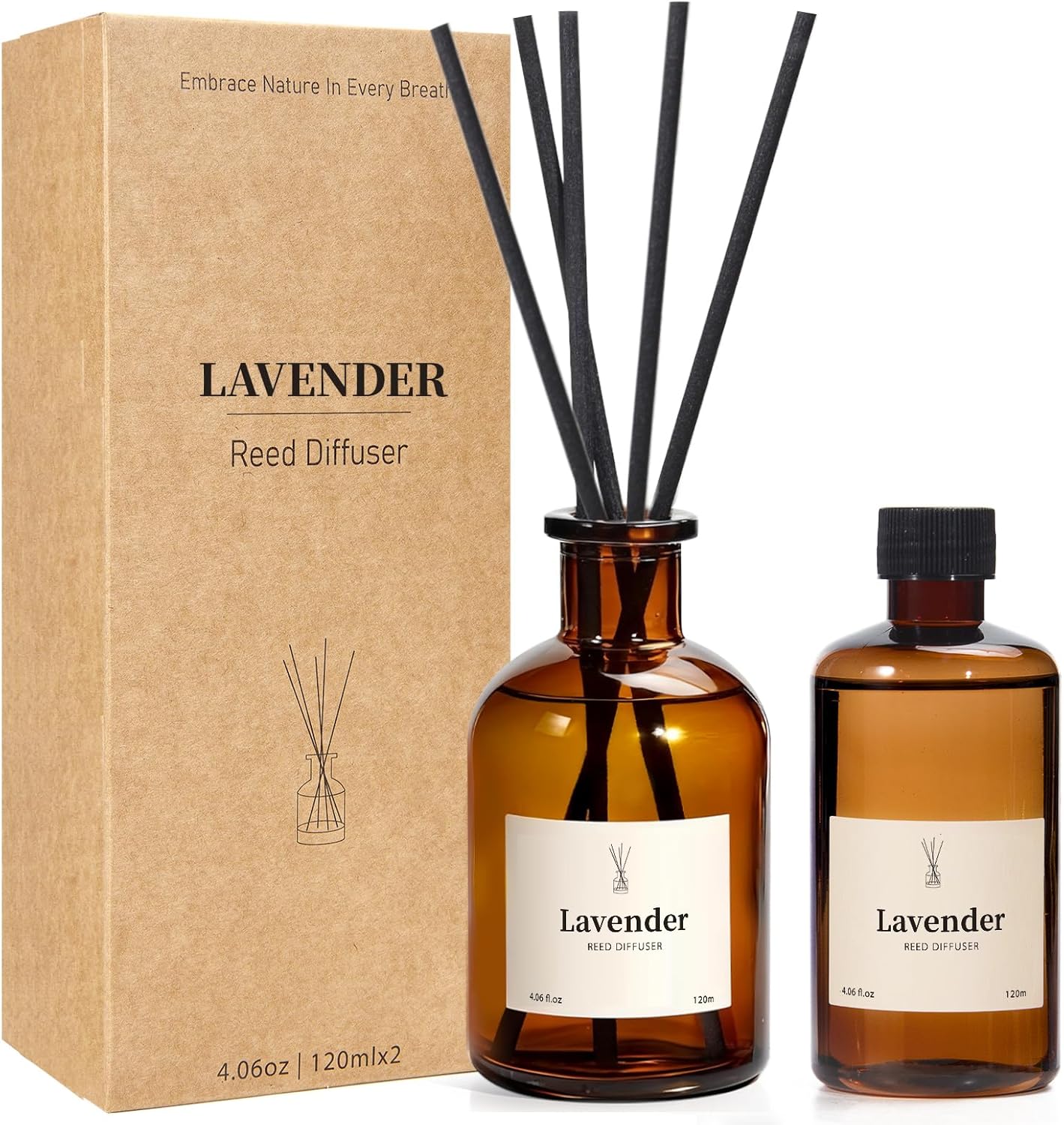 Reed Diffuser Set, 8.12 fl.oz Eucalyptus Scented Diffuser with Sticks, Up to 120 Days, Home Fragrance Reed Diffuser for Bathroom Shelf Decor & Room Freshener, 2 Pack