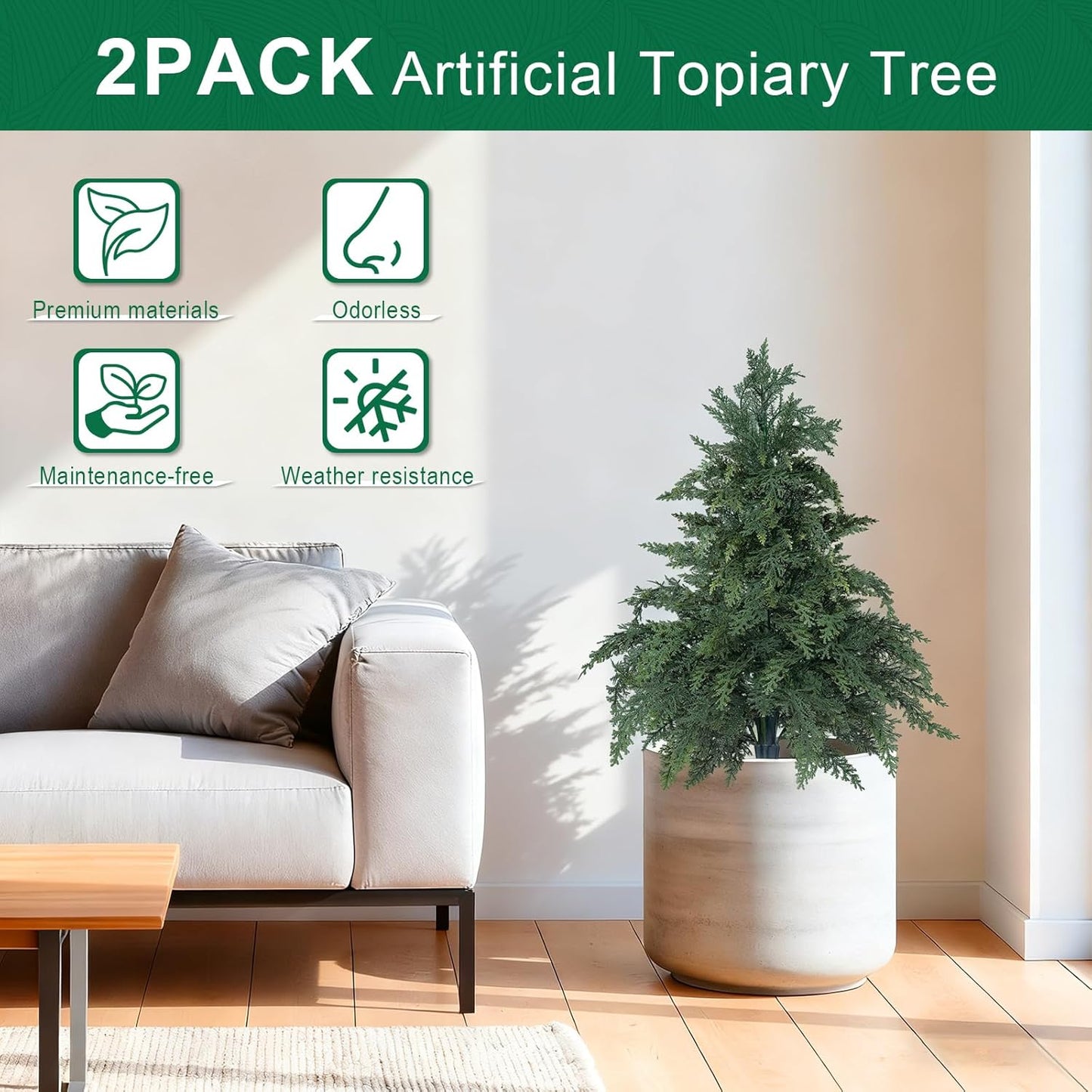 Artificial Lavender Topiary Ball Trees, 2 Set of UV Resistant Fake Evergreen Shrubs Bushes Plants with Ground Spike, Fake Plants for Outdoor Indoor Front Porch Garden