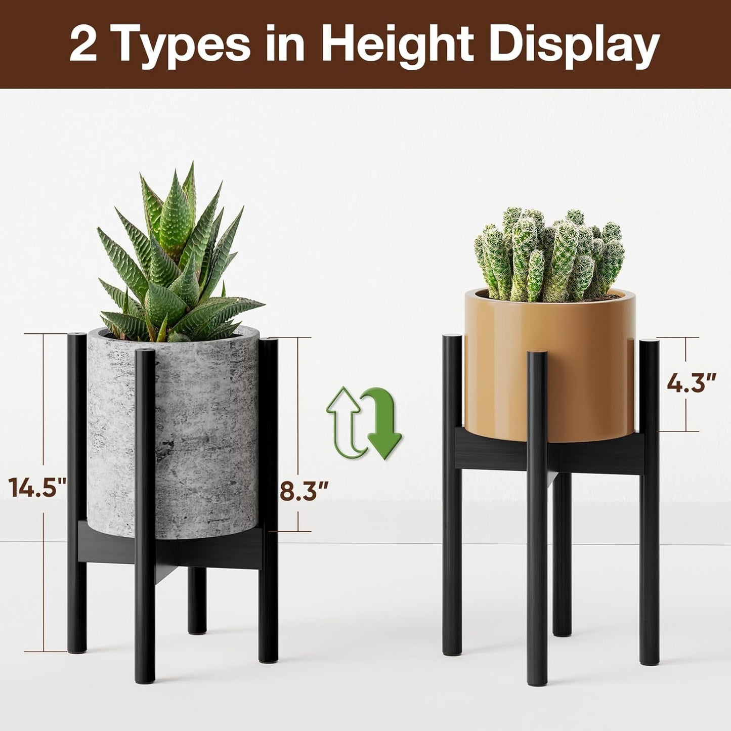 MUDEELA Plant Stand for Indoor Plants: Adjustable Width Fits 8–12 Inch Pots - Mid Century Modern Bamboo Plant Stand - 14.5 Inch Single Tier Small Floor Plant Holder, Dark Brown, 1 Pack (Without Pot)