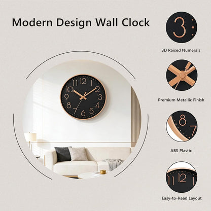 DAXSMY Wall Clock - 8 Inch Silent Non-Ticking Modern 3D Wall Clocks Battery Operated - Decorative Clock for Kitchen, Home Office, Bathroom, Bedroom(Rose Gold)